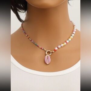 🐚 Awesome Colorful Beaded Faux Pearl Cowrie Sea Shell Necklace 🐚